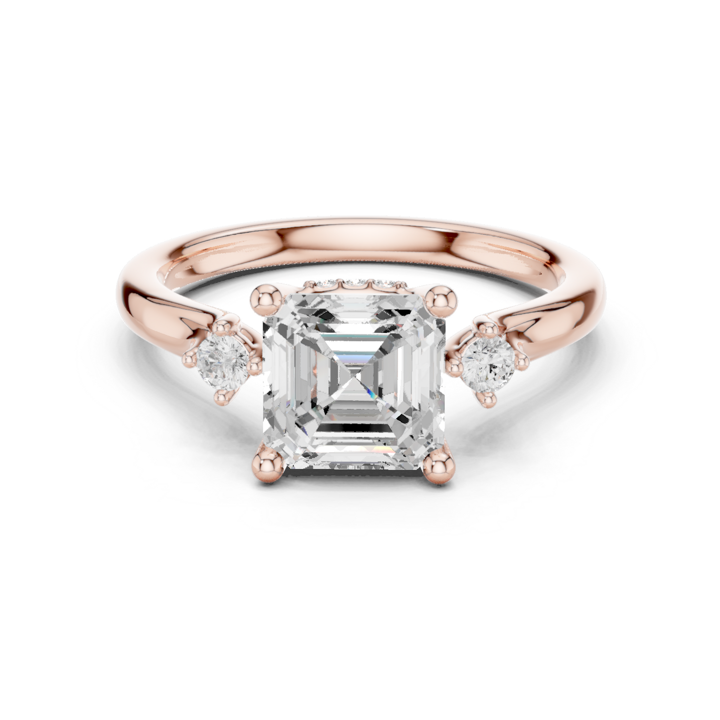 2.16ctw Asscher Cut Three-Stone Ring with Hidden Halo | Yellow Gold