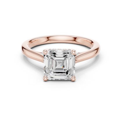 2.14ctw Asschar Cut Diamond Pave Solitaire Hidden Halo Ring | Yellow Gold