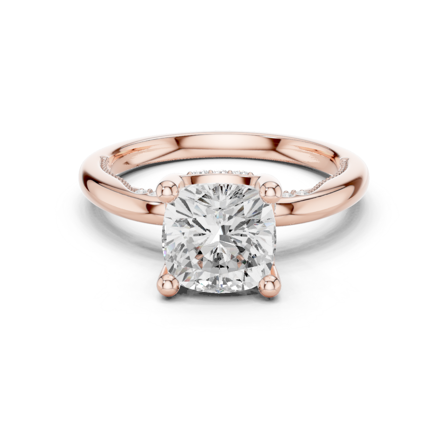 2.63ctw Cushion-Cut Diamond Solitaire Hidden Halo Engagement Ring | Solid Gold