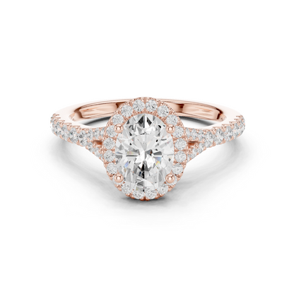 1.39ctw Oval-Cut Diamond Halo Split Shank Pavé Bridal Ring | Yellow Gold