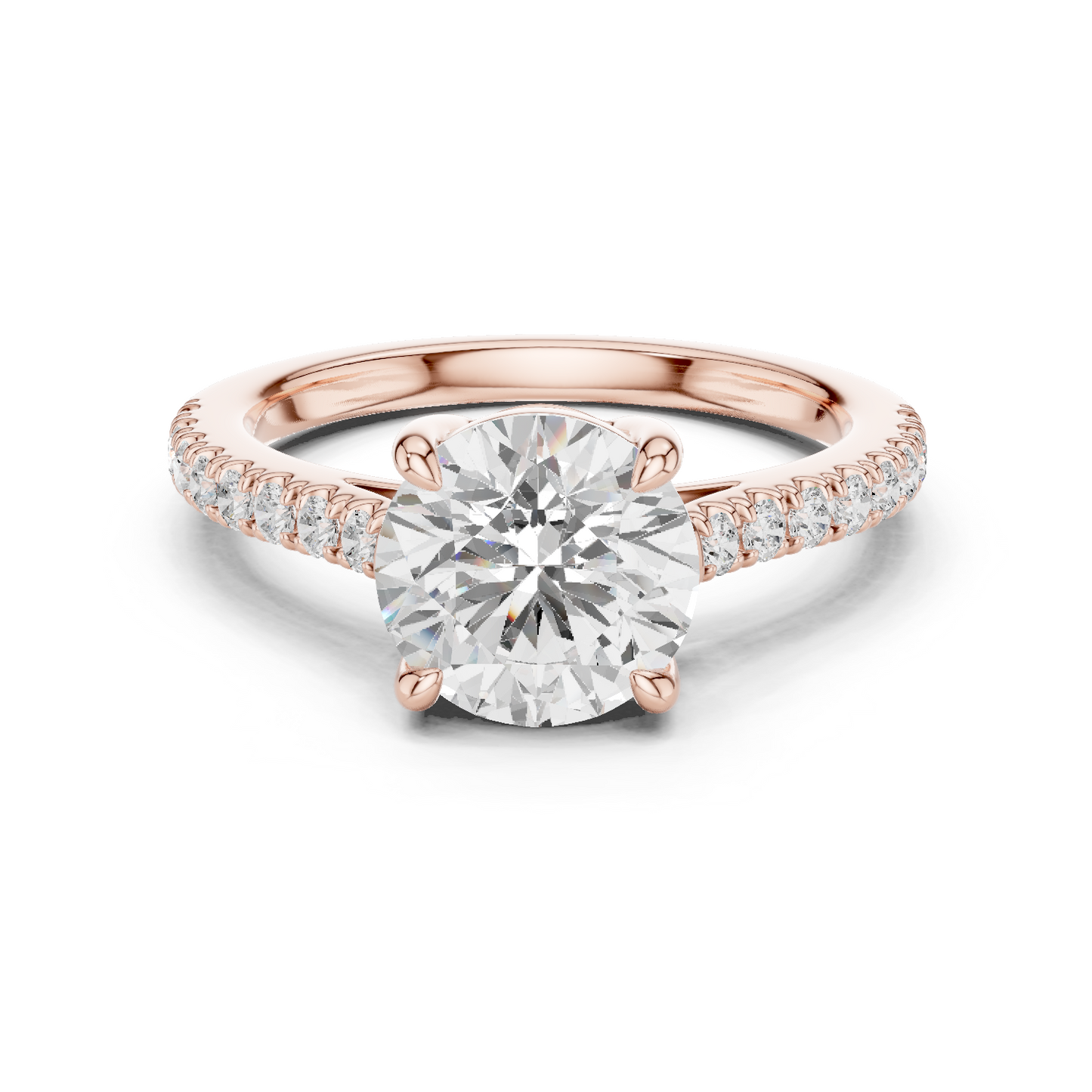 2.30ctw Round Shaped Diamond Pavé Ring | Yellow Gold Solitaire