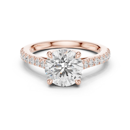 2.30ctw Round Shaped Diamond Pavé Ring | Yellow Gold Solitaire