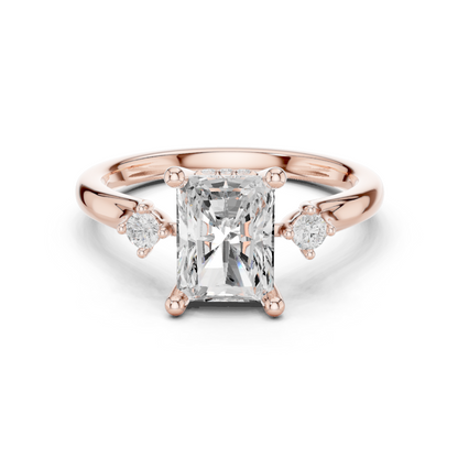 2.16ctw Radiant Cut Three-Stone Ring with Hidden Halo | Yellow Gold