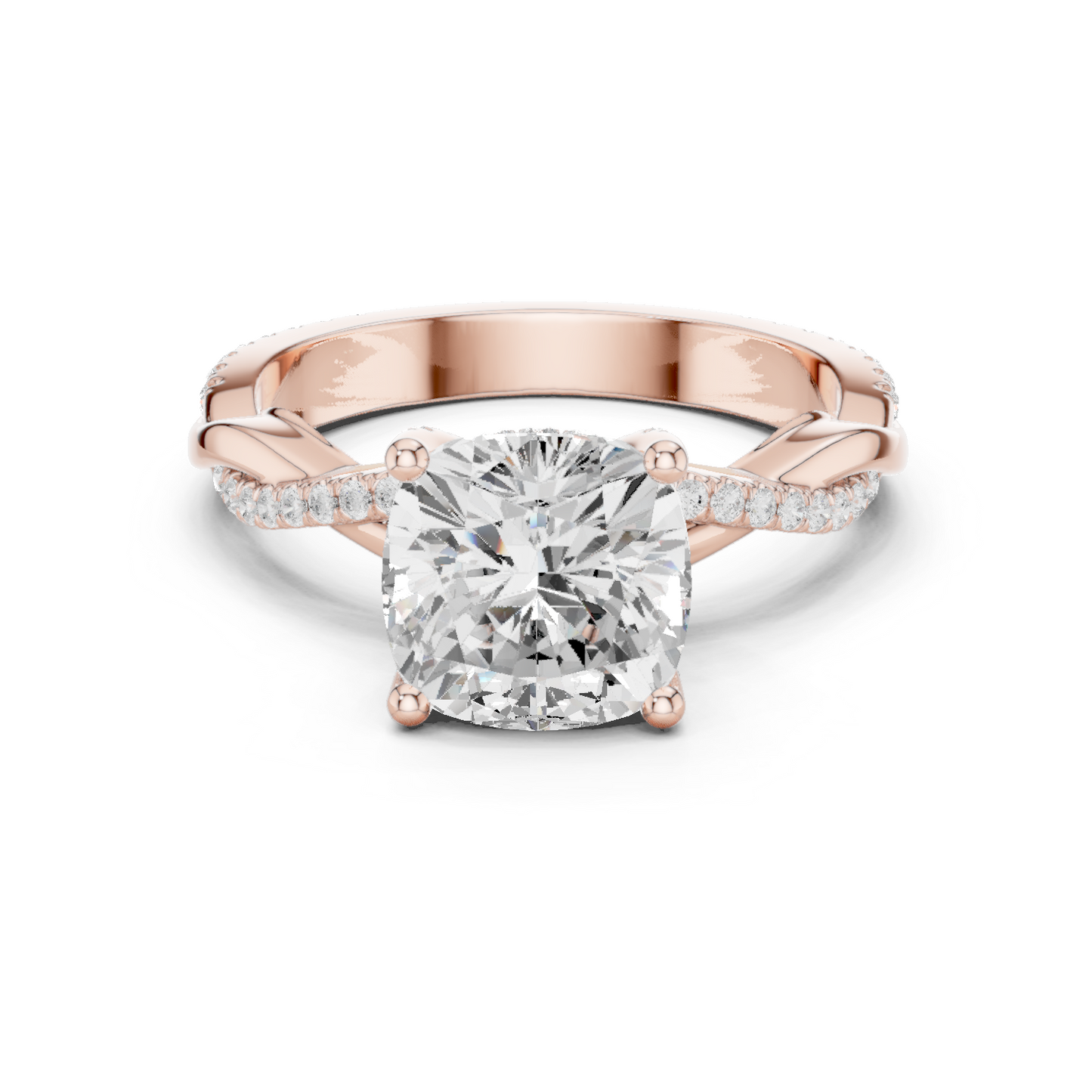 2.33ctw Cushion-Cut Pavé Diamond Twisted Infinity Ring | Yellow Gold Solitaire