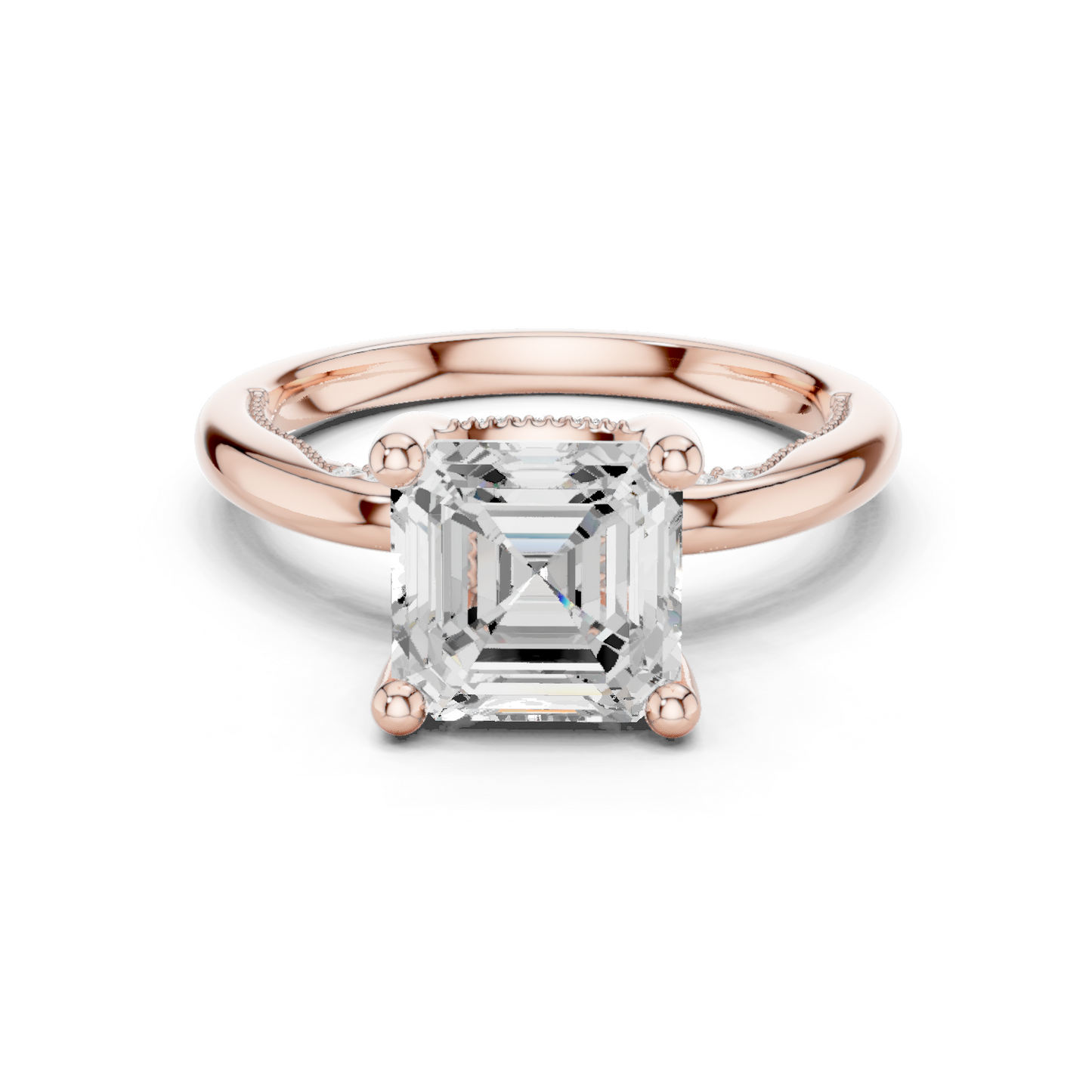 2.63ctw Asscher Cut Diamond Solitaire Hidden Halo Engagement Ring | Solid Gold