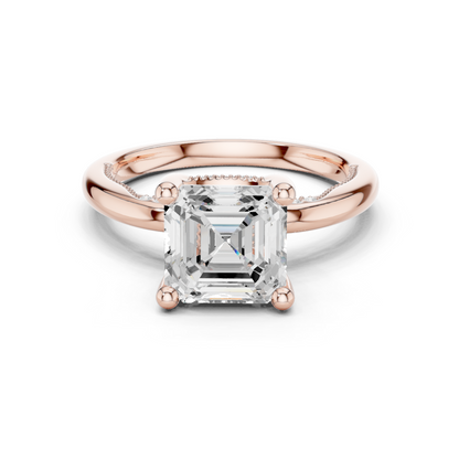 2.63ctw Asscher Cut Diamond Solitaire Hidden Halo Engagement Ring | Solid Gold