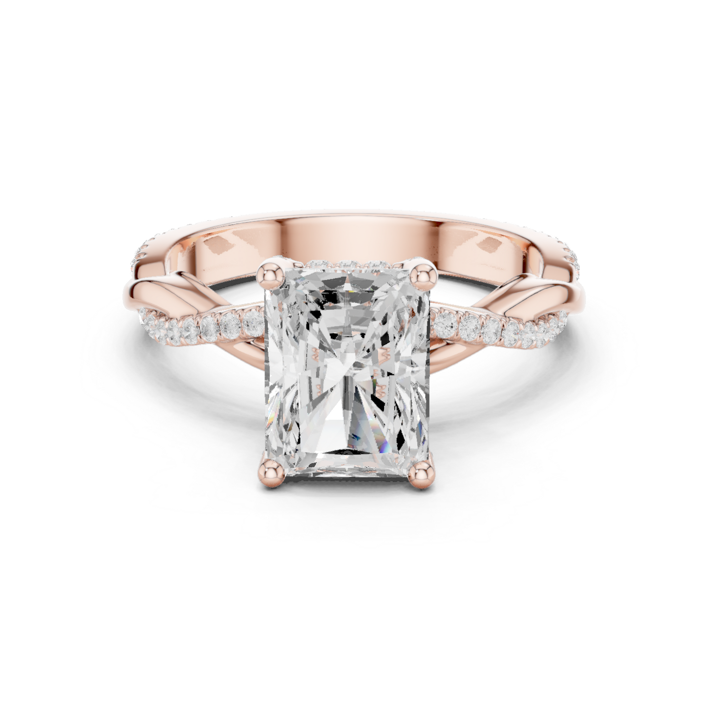 2.35ctw Radiant-Cut Pavé Diamond Twisted Infinity Ring | Yellow Gold Solitaire
