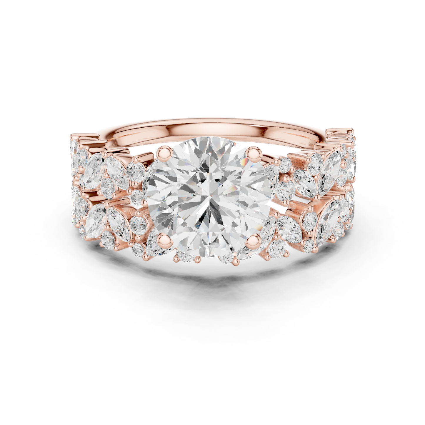 3.70ctw Wide Marquise Cluster Round Diamond Statement Bridal Ring | Yellow Gold