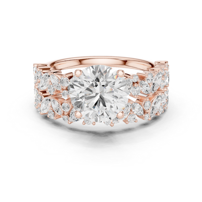 3.70ctw Wide Marquise Cluster Round Diamond Statement Bridal Ring | Yellow Gold