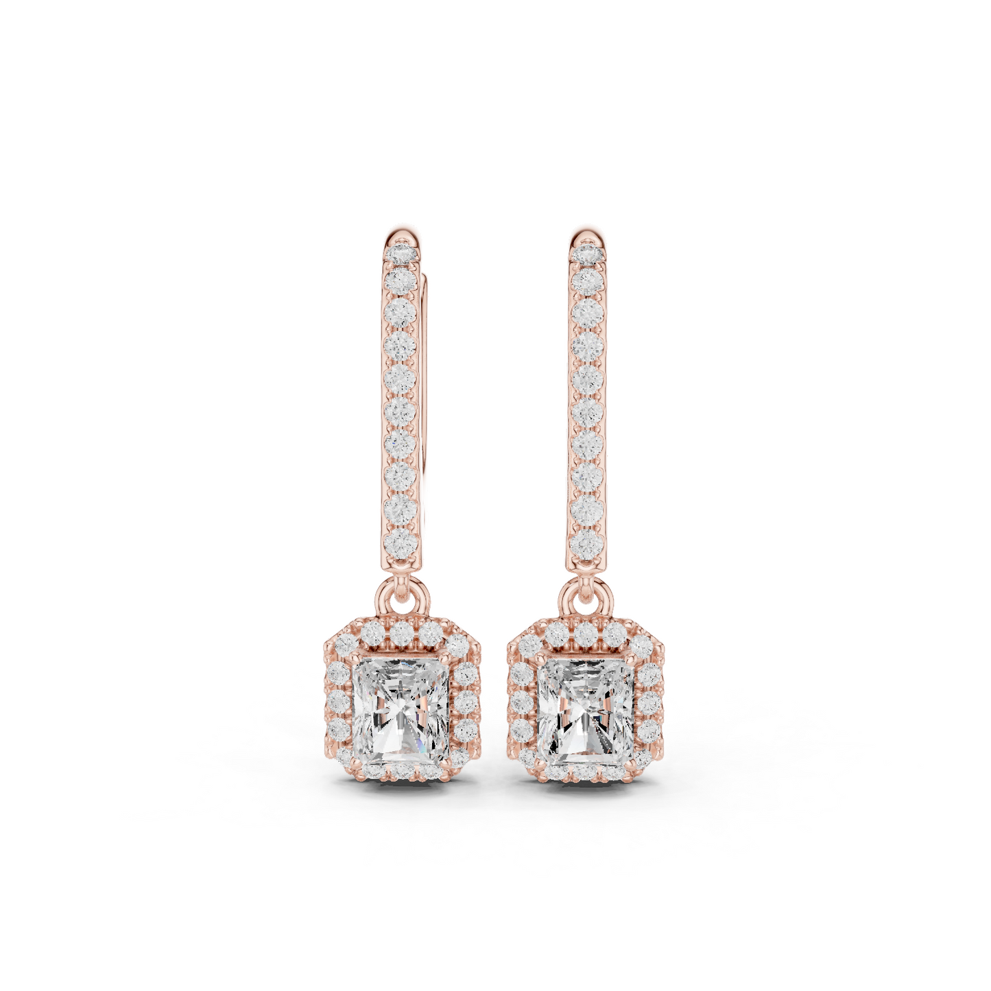 0.83ctw Radiant Cut Diamond Halo Drop Huggie Earrings - Yellow Gold