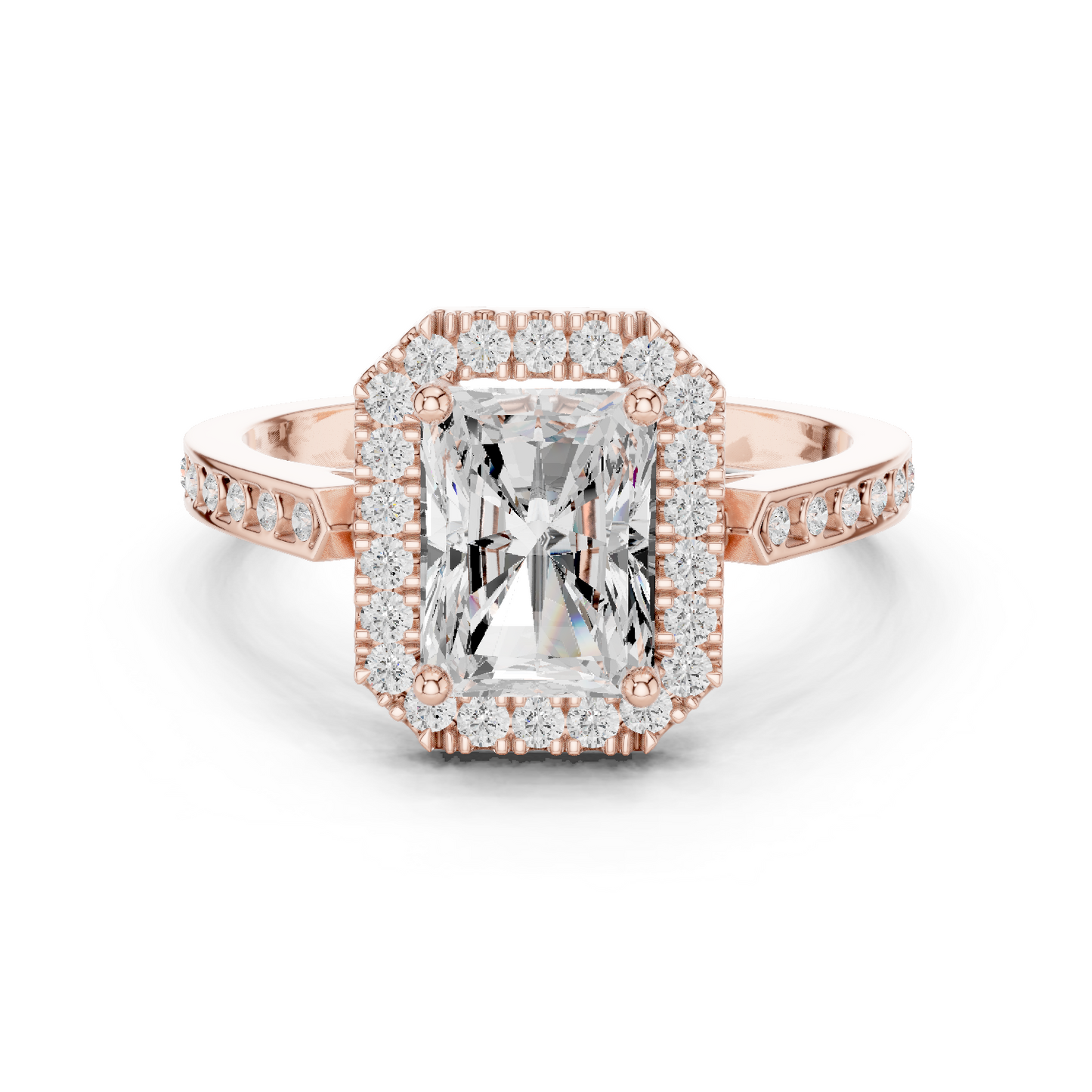 2.24 Carat Radiant Cut Diamond Halo Engagement Ring | Yellow Gold