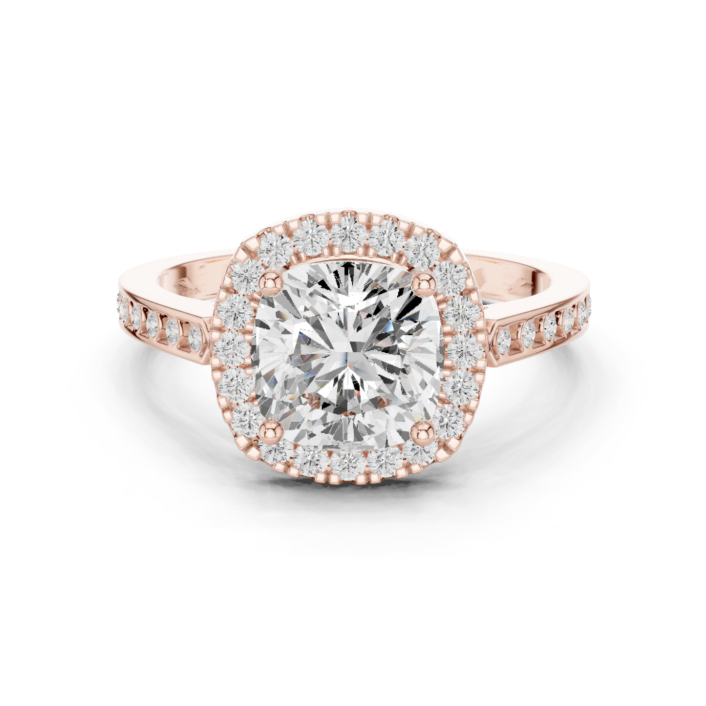 2.26 Carat Cushion Cut Diamond Halo Engagement Ring | Yellow Gold
