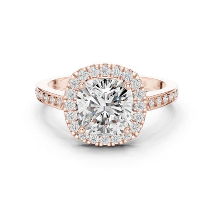 2.26 Carat Cushion Cut Diamond Halo Engagement Ring | Yellow Gold