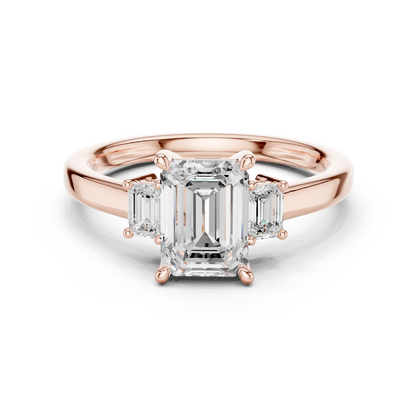 1.70ctw Emerald Shaped Diamond Three-Stone Engagement Ring in Yellow Gold