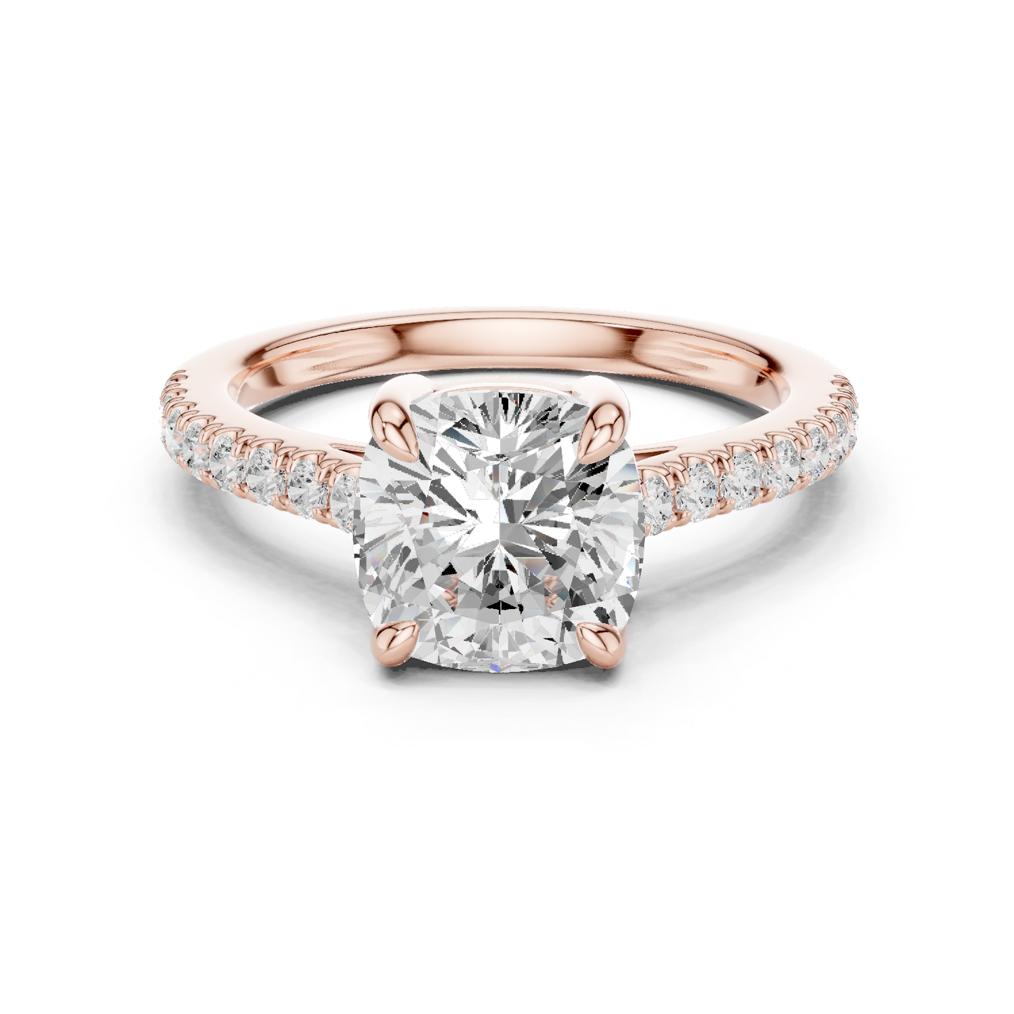 2.30ctw Cushion Cut Diamond Pavé Ring | Yellow Gold Solitaire