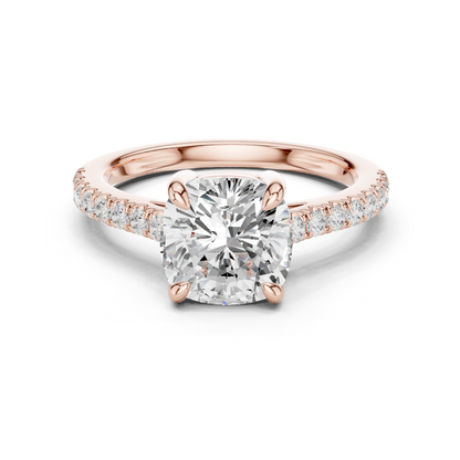 2.30ctw Cushion Cut Diamond Pavé Ring | Yellow Gold Solitaire