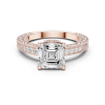 2.19ctw Vintage Asscher Cut Ring with Milgrain Filigree Hidden Halo | Yellow Gold