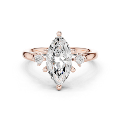 2.17ctw Marquise Cut Three-Stone Ring with Hidden Halo | Yellow Gold