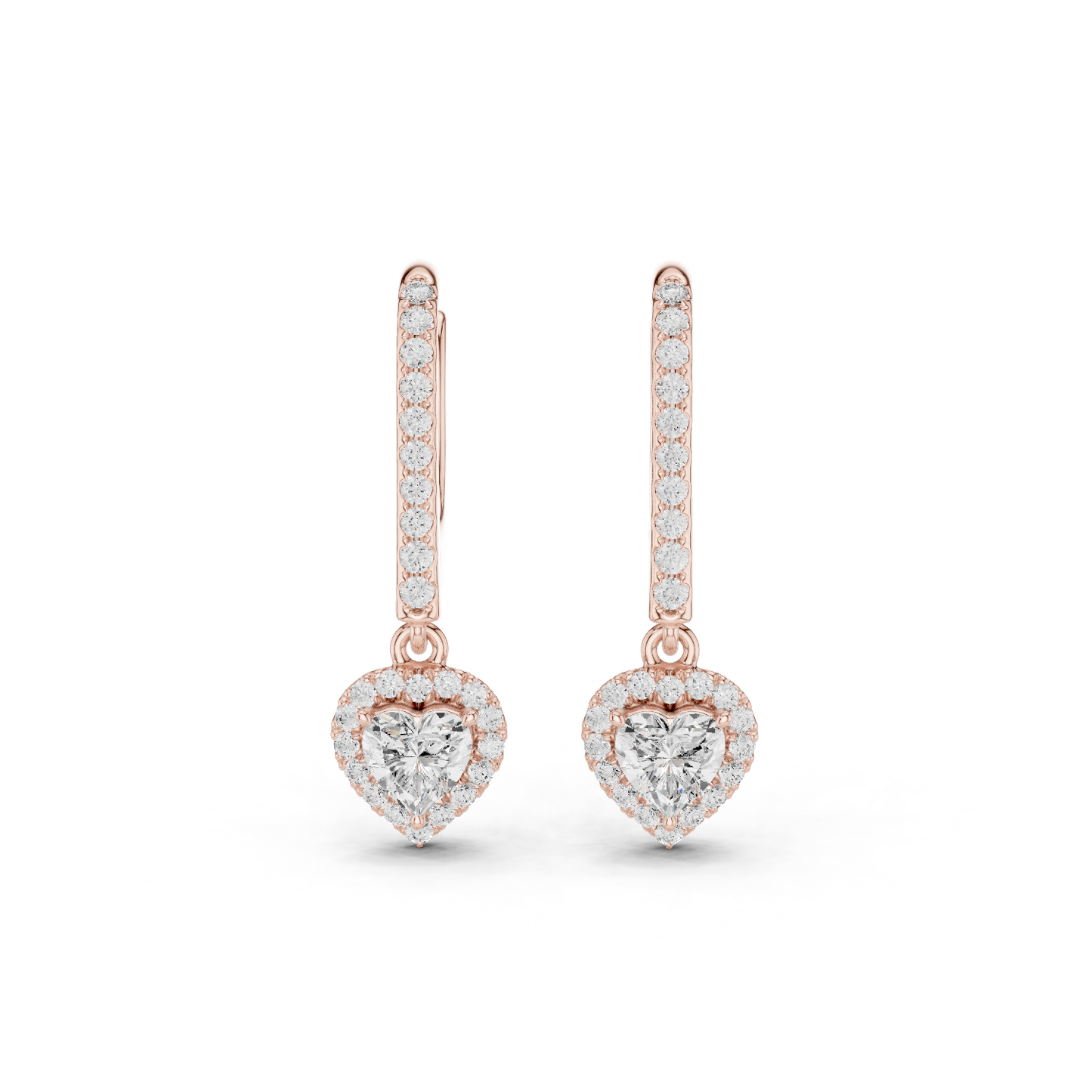 0.83ctw Heart Shaped Diamond Halo Drop Huggie Earrings - Yellow Gold
