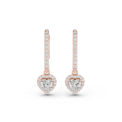0.83ctw Heart Shaped Diamond Halo Drop Huggie Earrings - Yellow Gold