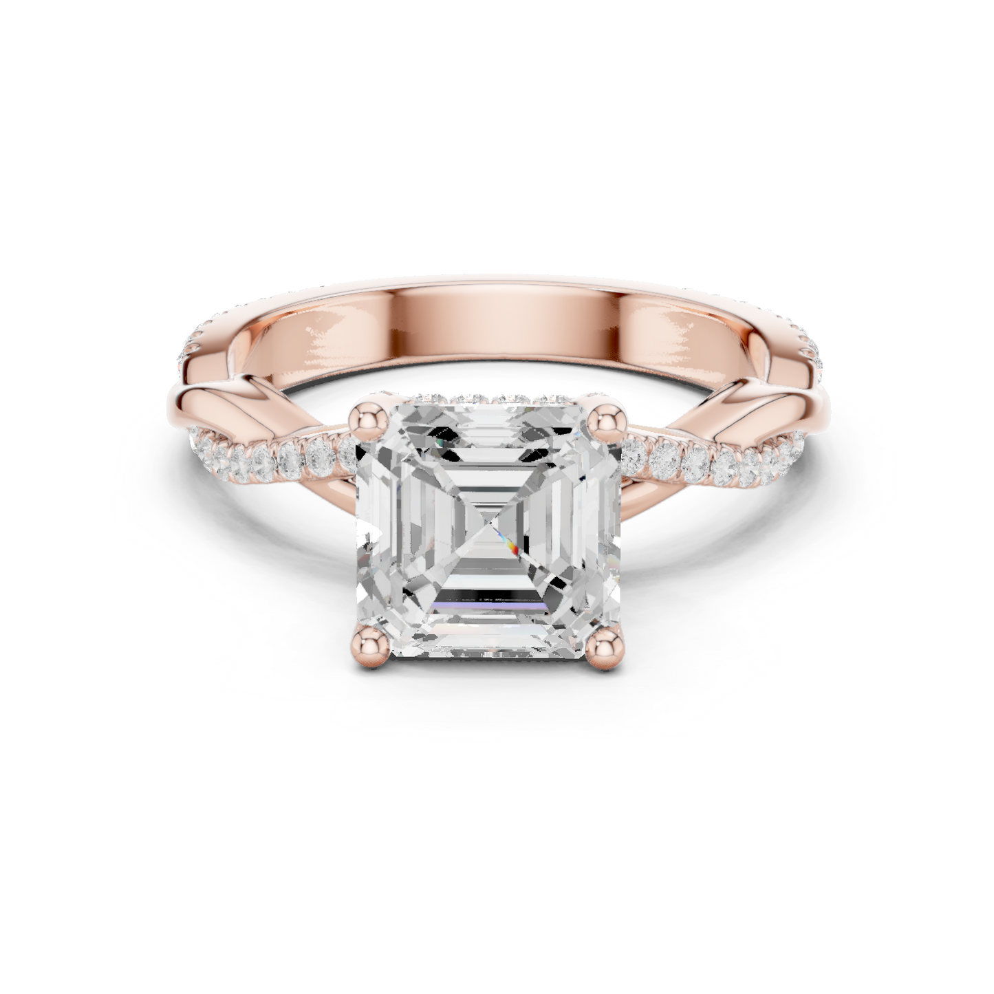 2.33ctw Asscher-Cut Pavé Diamond Twisted Infinity Ring | Yellow Gold Solitaire