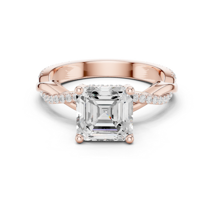 2.33ctw Asscher-Cut Pavé Diamond Twisted Infinity Ring | Yellow Gold Solitaire