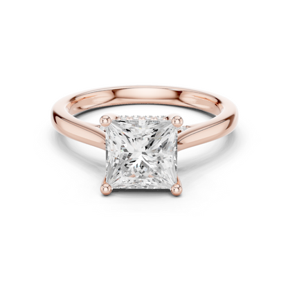 2.14ctw Princess Cut Diamond Pave Solitaire Hidden Halo Ring | Yellow Gold