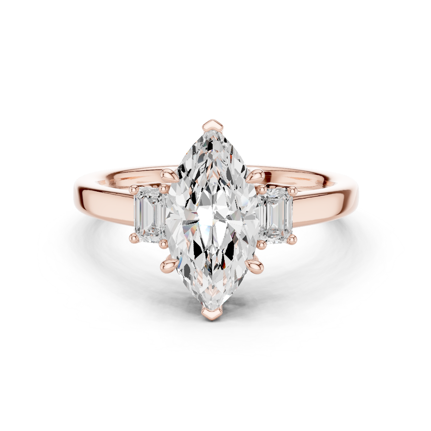 1.70ctw Marquise & Emerald Shaped Diamond Three-Stone Engagement Ring in Yellow Gold
