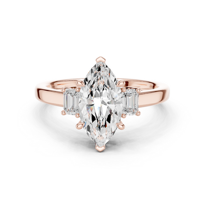1.70ctw Marquise & Emerald Shaped Diamond Three-Stone Engagement Ring in Yellow Gold