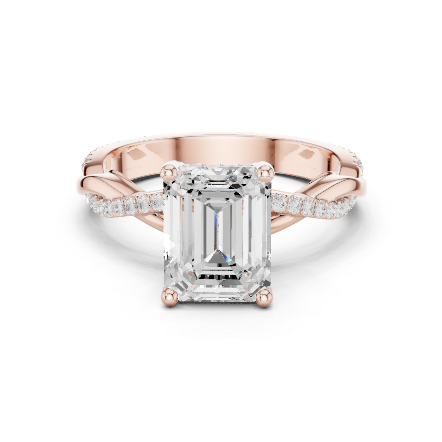 2.35ctw Emerald-Cut Pavé Diamond Twisted Infinity Ring | Yellow Gold Solitaire