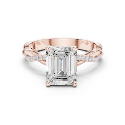 2.35ctw Emerald-Cut Pavé Diamond Twisted Infinity Ring | Yellow Gold Solitaire