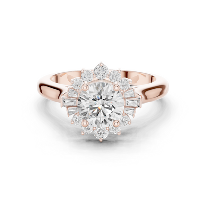 1.41ctw Round Diamond Baguette Ballerina Halo Ring - Solid Gold