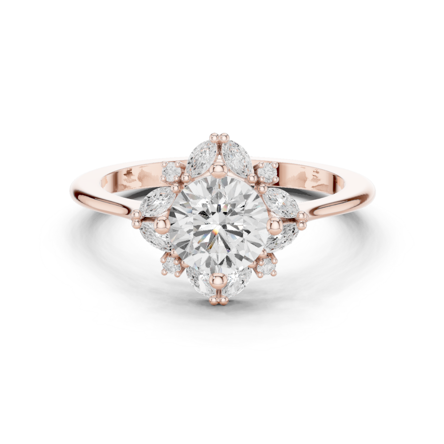 1.16ctw Round Diamond Marquise Cluster Starburst Halo Ring - Solid Gold