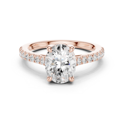2.30ctw Oval Shaped Diamond Pavé Ring | Yellow Gold Solitaire