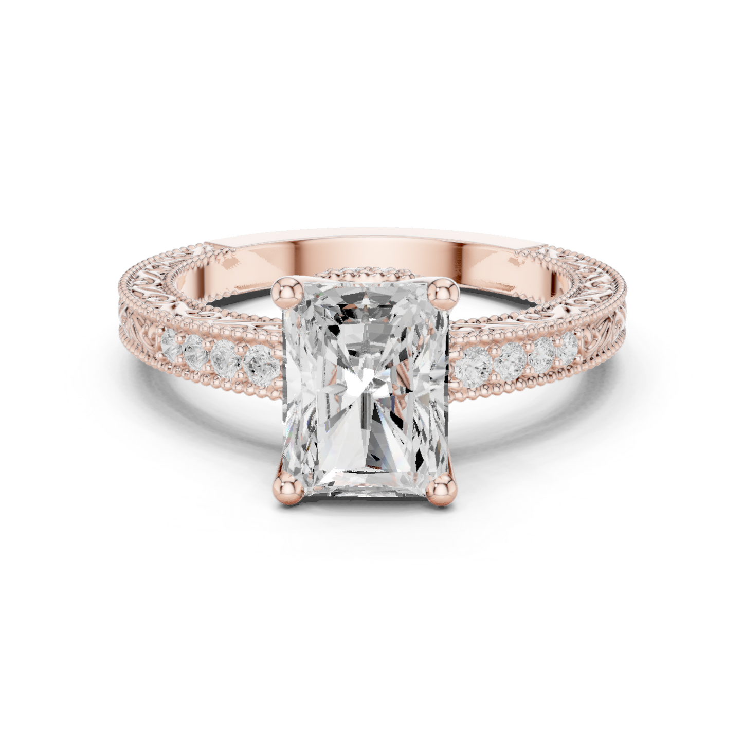 2.21ctw Vintage Radiant Cut Ring with Milgrain Filigree Hidden Halo | Yellow Gold