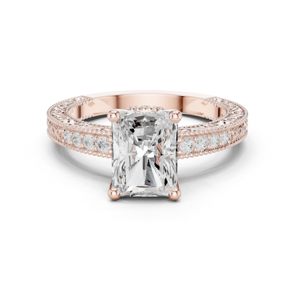 2.21ctw Vintage Radiant Cut Ring with Milgrain Filigree Hidden Halo | Yellow Gold