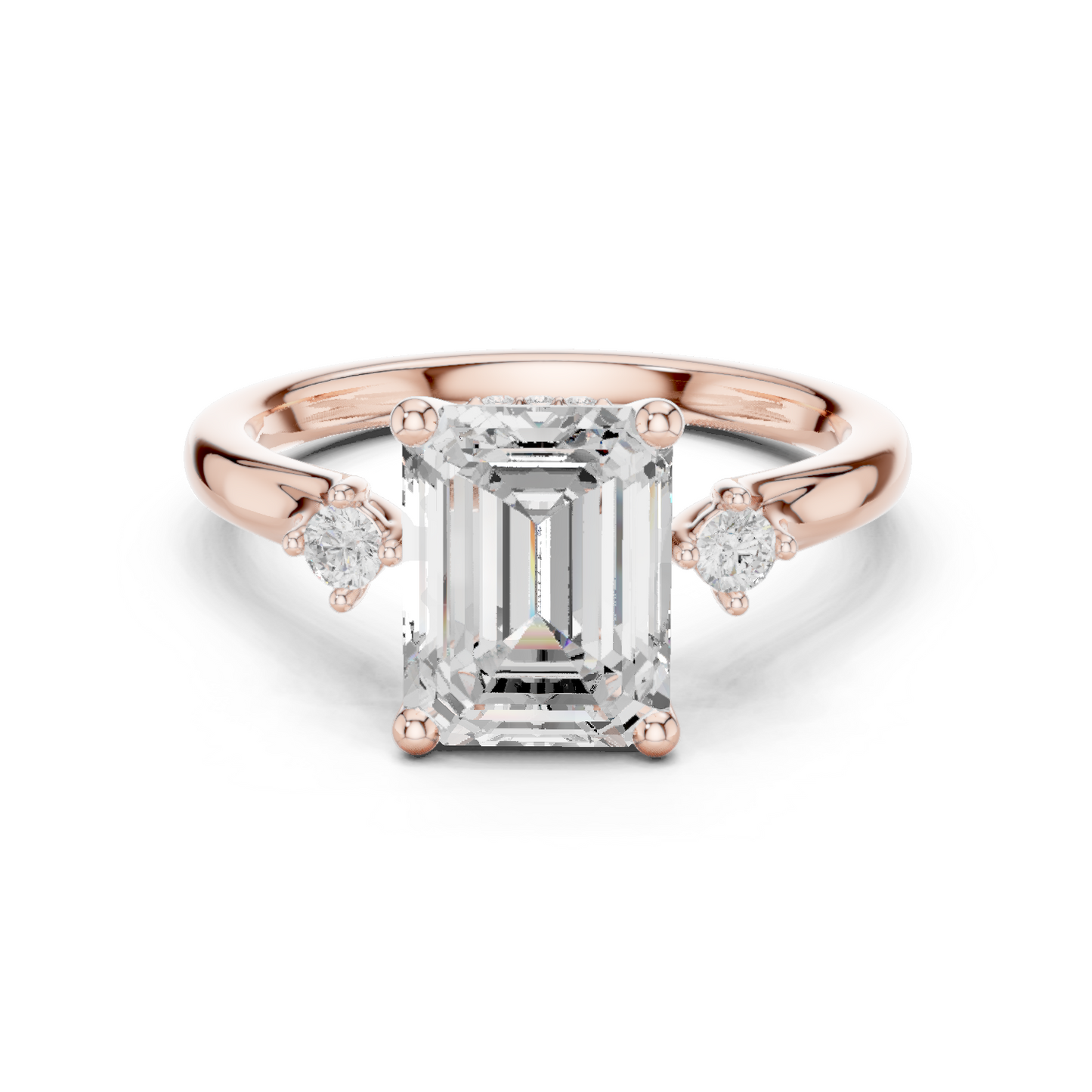 2.16ctw Emerald Cut Three-Stone Ring with Hidden Halo | Yellow Gold