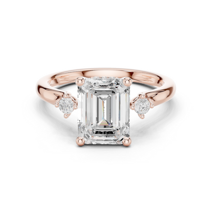 2.16ctw Emerald Cut Three-Stone Ring with Hidden Halo | Yellow Gold