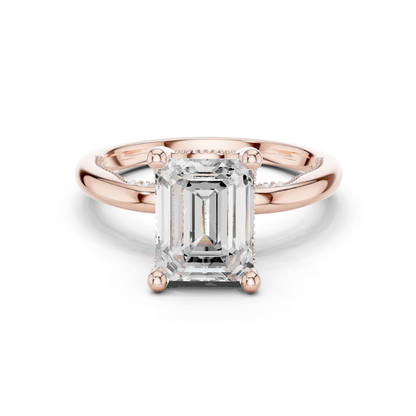 2.63ctw Emerald-Cut Diamond Solitaire Hidden Halo Engagement Ring | Solid Gold