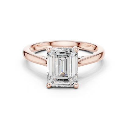 2.15ctw Emerald Cut Diamond Pave Solitaire Hidden Halo Ring | Yellow Gold
