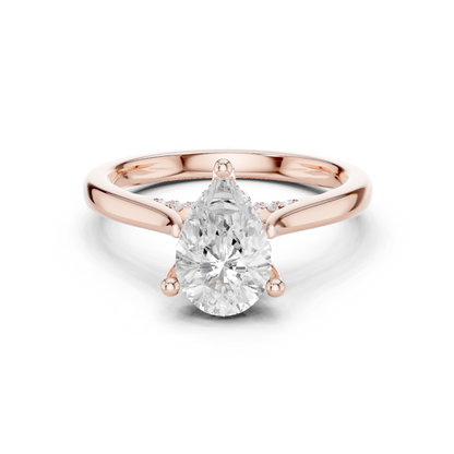 2.14ctw Pear Cut Diamond Pave Solitaire Hidden Halo Ring | Yellow Gold