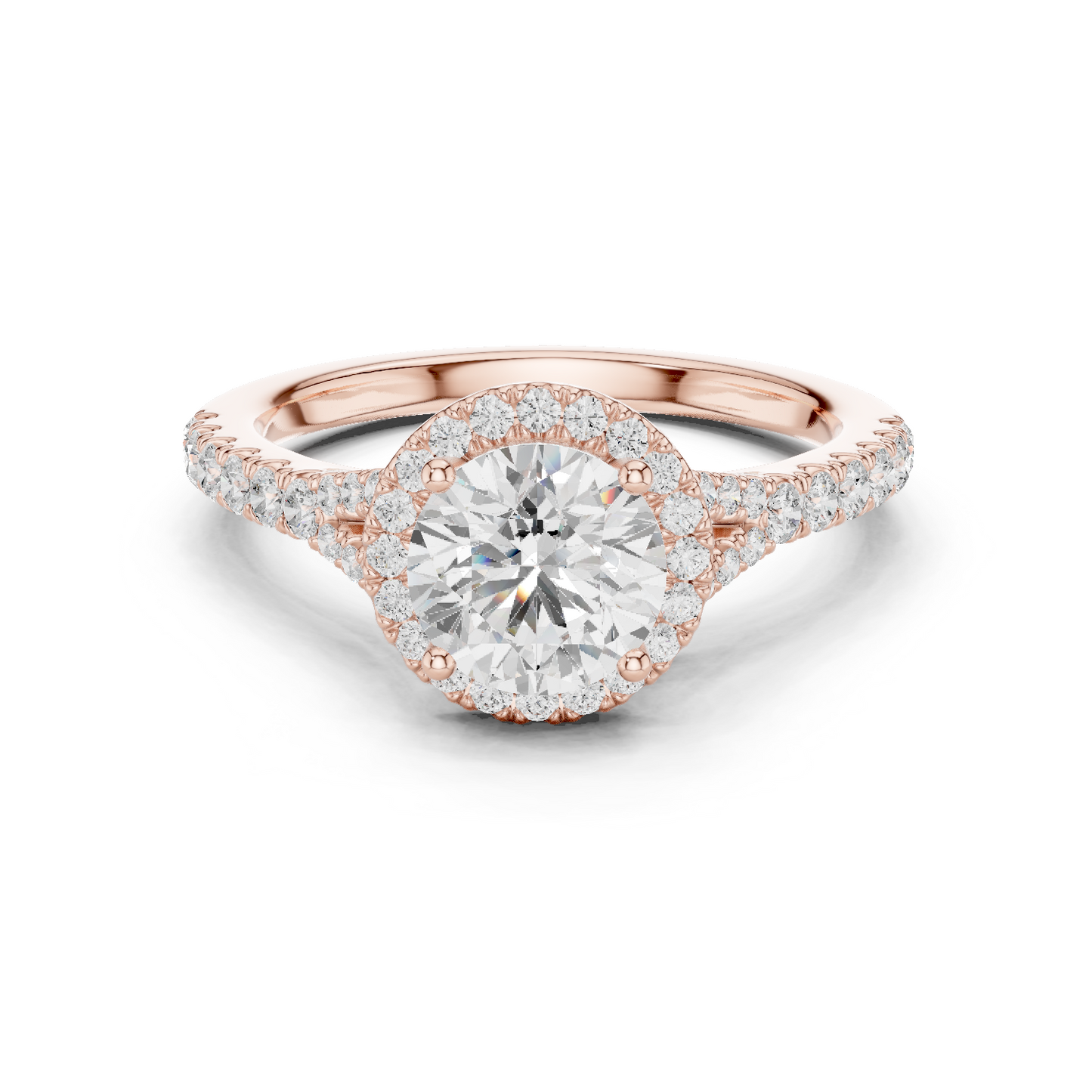 1.39ctw Round-Cut Diamond Halo Split Shank Pavé Bridal Ring | Yellow Gold