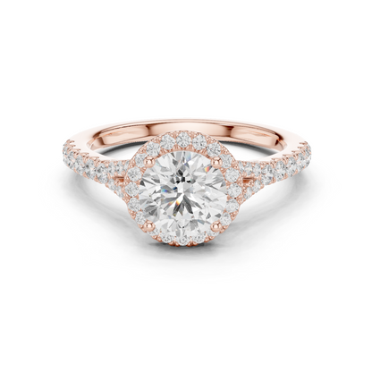 1.39ctw Round-Cut Diamond Halo Split Shank Pavé Bridal Ring | Yellow Gold