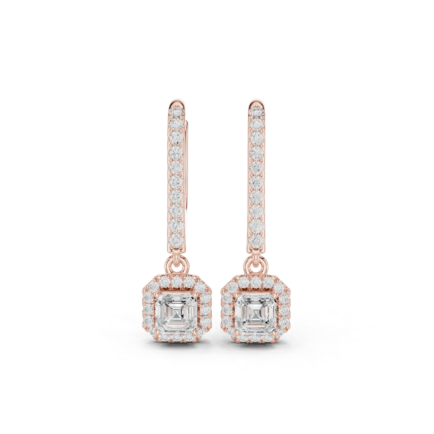 0.83ctw Asscher Cut Diamond Halo Drop Huggie Earrings - Yellow Gold