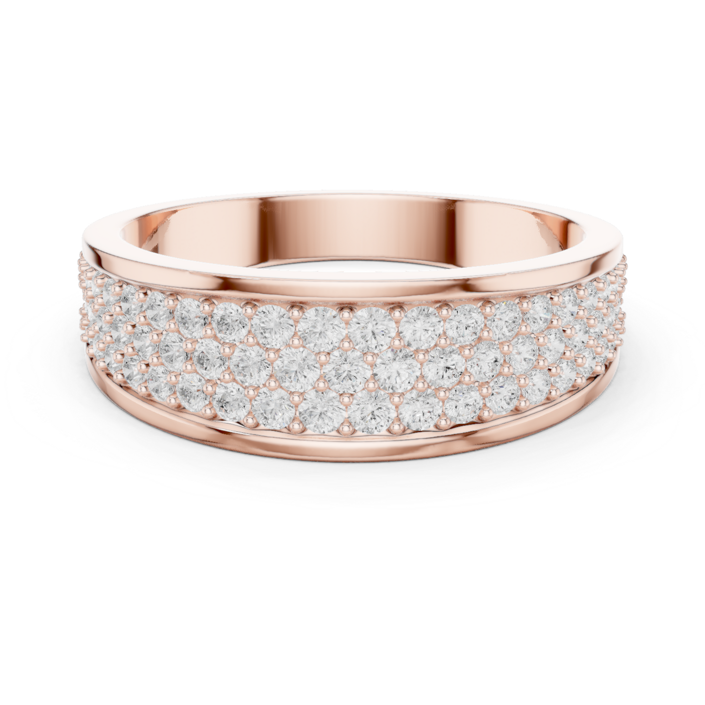 Yellow Gold 3-Row Diamond Eternity Band | 0.93CTW Full Pave Wedding Ring