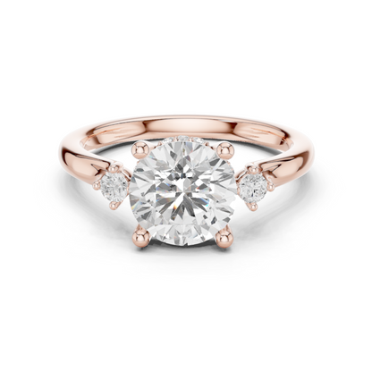 2.16ctw Round Cut Three-Stone Ring with Hidden Halo | Yellow Gold
