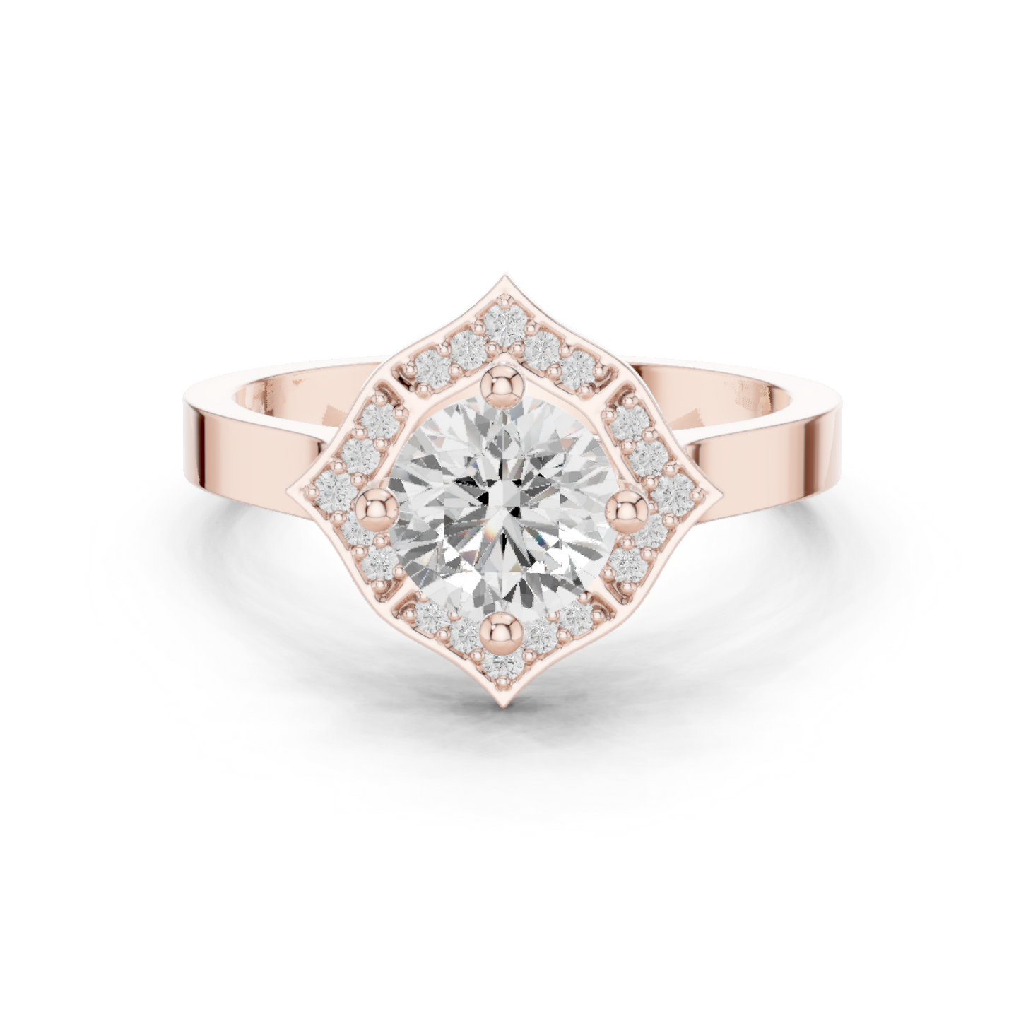 0.97ctw Round Diamond Kite Shape Halo Ring Plain Band - Solid Gold