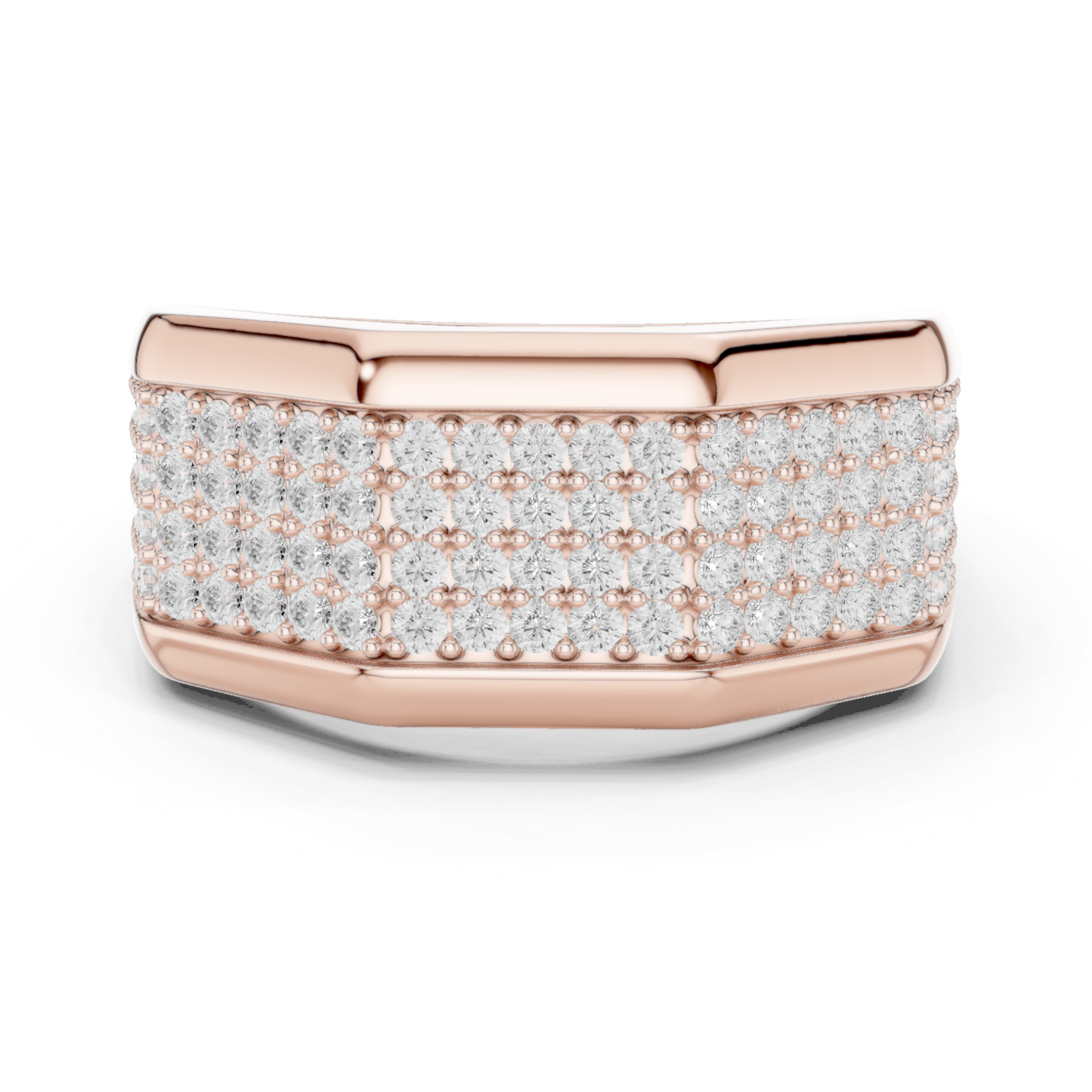Yellow Gold 4-Row Diamond Pave Band - 1.20CTW Wide Geometric Statement Ring
