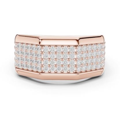 Yellow Gold 4-Row Diamond Pave Band - 1.20CTW Wide Geometric Statement Ring