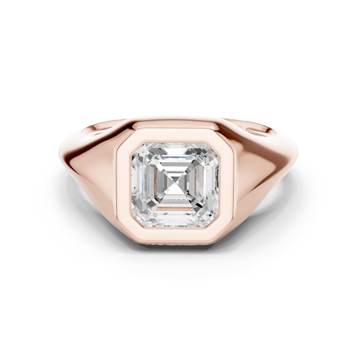 2ctw Asscher Cut Bezel Signet Statement Ring | Yellow Gold